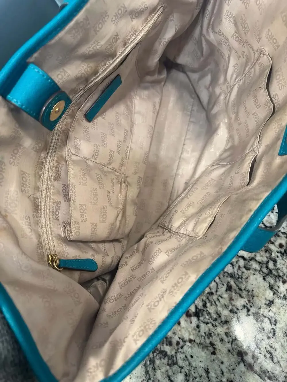 Michael Kors Jet Set Travel Tote Teal Saffiano Leather Shoulder Bag Purse